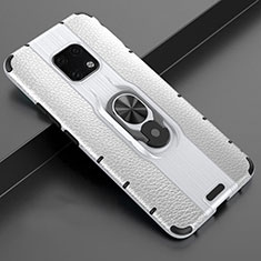 Soft Silicone Gel Leather Snap On Case Cover with Magnetic Finger Ring Stand T04 for Huawei Mate 20 Pro Silver