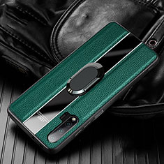 Soft Silicone Gel Leather Snap On Case Cover with Magnetic Finger Ring Stand T04 for Huawei Nova 6 5G Green