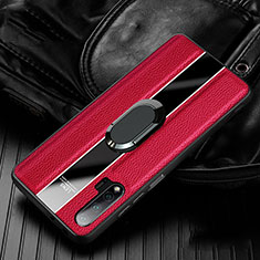 Soft Silicone Gel Leather Snap On Case Cover with Magnetic Finger Ring Stand T04 for Huawei Nova 6 5G Red