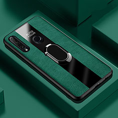 Soft Silicone Gel Leather Snap On Case Cover with Magnetic Finger Ring Stand T04 for Huawei P Smart+ Plus (2019) Green