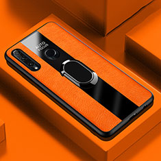 Soft Silicone Gel Leather Snap On Case Cover with Magnetic Finger Ring Stand T04 for Huawei P Smart+ Plus (2019) Orange