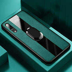 Soft Silicone Gel Leather Snap On Case Cover with Magnetic Finger Ring Stand T04 for Huawei P20 Green