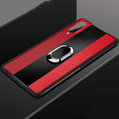 Soft Silicone Gel Leather Snap On Case Cover with Magnetic Finger Ring Stand T04 for Xiaomi Mi A3 Red