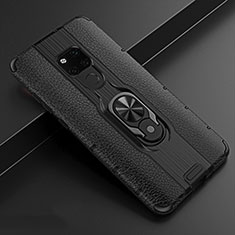Soft Silicone Gel Leather Snap On Case Cover with Magnetic Finger Ring Stand T05 for Huawei Mate 20 Black