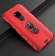 Soft Silicone Gel Leather Snap On Case Cover with Magnetic Finger Ring Stand T05 for Huawei Mate 20 Red