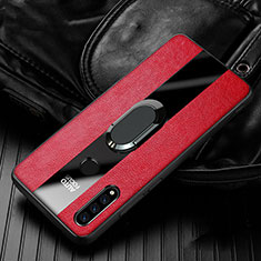 Soft Silicone Gel Leather Snap On Case Cover with Magnetic Finger Ring Stand T05 for Huawei Nova 4e Red
