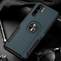 Soft Silicone Gel Leather Snap On Case Cover with Magnetic Finger Ring Stand T05 for Huawei P30 Pro New Edition Green