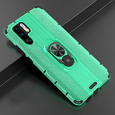 Soft Silicone Gel Leather Snap On Case Cover with Magnetic Finger Ring Stand T06 for Huawei P30 Pro New Edition Green