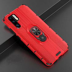 Soft Silicone Gel Leather Snap On Case Cover with Magnetic Finger Ring Stand T06 for Huawei P30 Pro New Edition Red