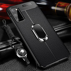 Soft Silicone Gel Leather Snap On Case Cover with Magnetic Finger Ring Stand WL1 for Samsung Galaxy S20 5G Black