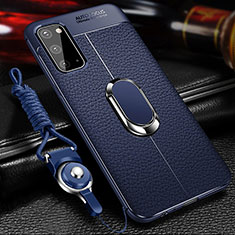 Soft Silicone Gel Leather Snap On Case Cover with Magnetic Finger Ring Stand WL1 for Samsung Galaxy S20 5G Blue