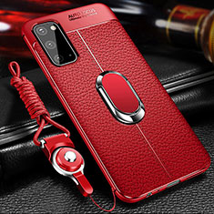 Soft Silicone Gel Leather Snap On Case Cover with Magnetic Finger Ring Stand WL1 for Samsung Galaxy S20 5G Red