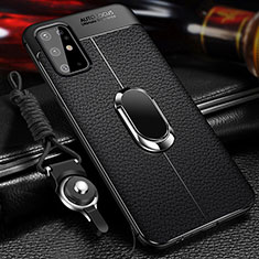 Soft Silicone Gel Leather Snap On Case Cover with Magnetic Finger Ring Stand WL1 for Samsung Galaxy S20 Plus 5G Black