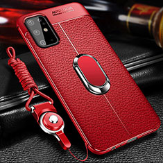 Soft Silicone Gel Leather Snap On Case Cover with Magnetic Finger Ring Stand WL1 for Samsung Galaxy S20 Plus Red