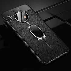 Soft Silicone Gel Leather Snap On Case Cover with Magnetic Finger Ring Stand Z02 for Huawei Mate 30 5G Black