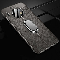 Soft Silicone Gel Leather Snap On Case Cover with Magnetic Finger Ring Stand Z02 for Huawei Mate 30 5G Gray