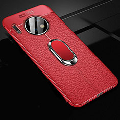 Soft Silicone Gel Leather Snap On Case Cover with Magnetic Finger Ring Stand Z02 for Huawei Mate 30 5G Red