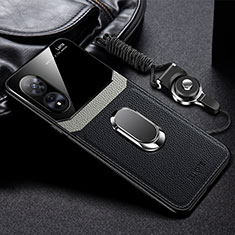 Soft Silicone Gel Leather Snap On Case Cover with Magnetic FL1 for Oppo A58 5G Black