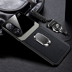 Soft Silicone Gel Leather Snap On Case Cover with Magnetic FL1 for Oppo A78 5G Black