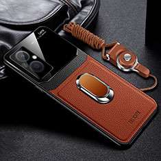 Soft Silicone Gel Leather Snap On Case Cover with Magnetic FL1 for Oppo Reno7 Lite 5G Brown