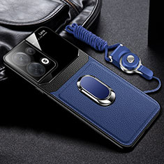 Soft Silicone Gel Leather Snap On Case Cover with Magnetic FL1 for Oppo Reno8 5G Blue