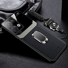 Soft Silicone Gel Leather Snap On Case Cover with Magnetic FL1 for Oppo Reno8 Pro 5G Black