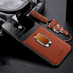 Soft Silicone Gel Leather Snap On Case Cover with Magnetic FL1 for Oppo Reno8 Pro 5G Brown