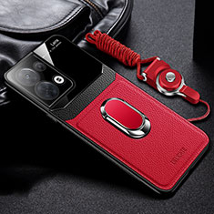 Soft Silicone Gel Leather Snap On Case Cover with Magnetic FL1 for Oppo Reno8 Pro 5G Red