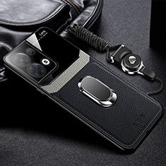 Soft Silicone Gel Leather Snap On Case Cover with Magnetic FL1 for Oppo Reno9 5G Black