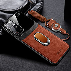 Soft Silicone Gel Leather Snap On Case Cover with Magnetic FL2 for Xiaomi Poco M4 Pro 5G Brown