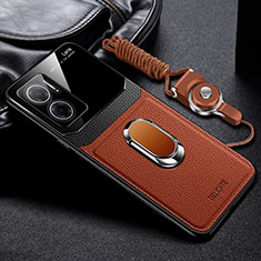 Soft Silicone Gel Leather Snap On Case Cover with Magnetic FL2 for Xiaomi Redmi Note 11E 5G Brown