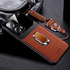 Soft Silicone Gel Leather Snap On Case Cover with Magnetic FL2 for Xiaomi Redmi Note 11T Pro 5G Brown