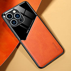 Soft Silicone Gel Leather Snap On Case Cover with Magnetic for Apple iPhone 13 Pro Orange