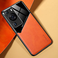Soft Silicone Gel Leather Snap On Case Cover with Magnetic for Huawei P60 Orange