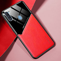 Soft Silicone Gel Leather Snap On Case Cover with Magnetic for Samsung Galaxy A11 Red