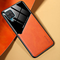 Soft Silicone Gel Leather Snap On Case Cover with Magnetic for Samsung Galaxy M12 Orange