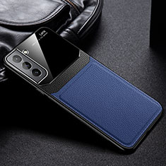 Soft Silicone Gel Leather Snap On Case Cover with Magnetic for Samsung Galaxy S22 5G Blue
