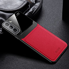 Soft Silicone Gel Leather Snap On Case Cover with Magnetic for Samsung Galaxy S22 5G Red