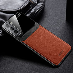 Soft Silicone Gel Leather Snap On Case Cover with Magnetic for Samsung Galaxy S22 Plus 5G Brown