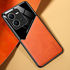 Soft Silicone Gel Leather Snap On Case Cover with Magnetic for Vivo V25e Orange