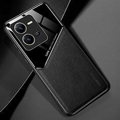 Soft Silicone Gel Leather Snap On Case Cover with Magnetic for Vivo X80 Lite 5G Black