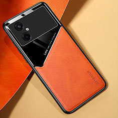 Soft Silicone Gel Leather Snap On Case Cover with Magnetic for Xiaomi Poco M4 5G Orange