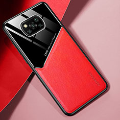 Soft Silicone Gel Leather Snap On Case Cover with Magnetic for Xiaomi Poco X3 NFC Red