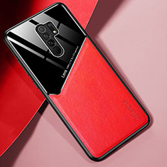 Soft Silicone Gel Leather Snap On Case Cover with Magnetic for Xiaomi Redmi 9 Prime India Red