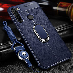 Soft Silicone Gel Leather Snap On Case Cover with Magnetic K01 for Xiaomi Redmi Note 8 (2021) Blue