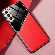 Soft Silicone Gel Leather Snap On Case Cover with Magnetic M01 for Samsung Galaxy S22 Plus 5G Red