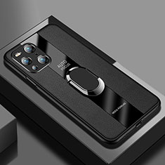 Soft Silicone Gel Leather Snap On Case Cover with Magnetic S01 for Oppo Find X3 5G Black