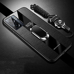 Soft Silicone Gel Leather Snap On Case Cover with Magnetic S01 for Realme Narzo 50 5G Black