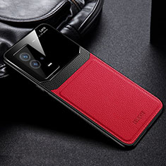 Soft Silicone Gel Leather Snap On Case Cover with Magnetic S01 for Vivo iQOO 8 5G Red