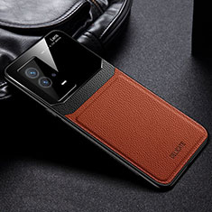 Soft Silicone Gel Leather Snap On Case Cover with Magnetic S01 for Vivo iQOO 8 Pro 5G Brown